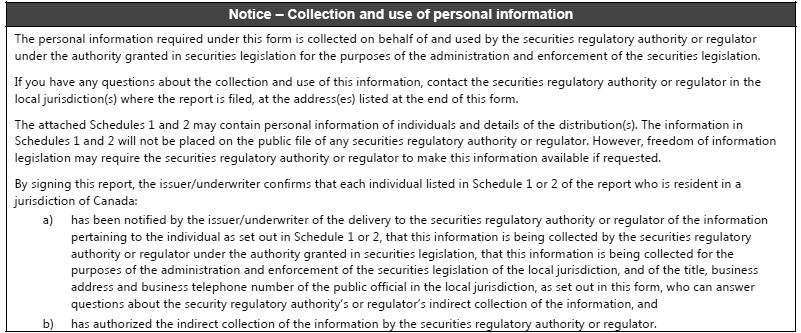 Notice -- Collection and use of personal information