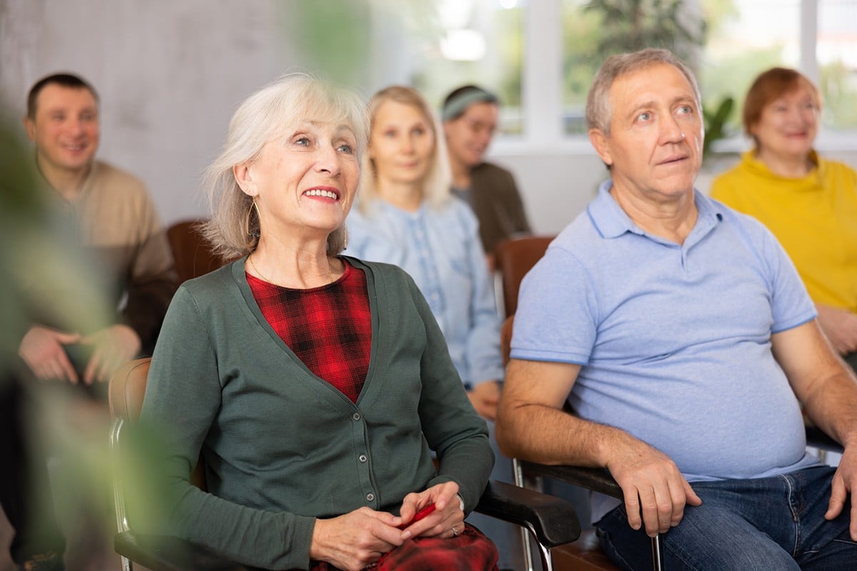 Retirees at an information session